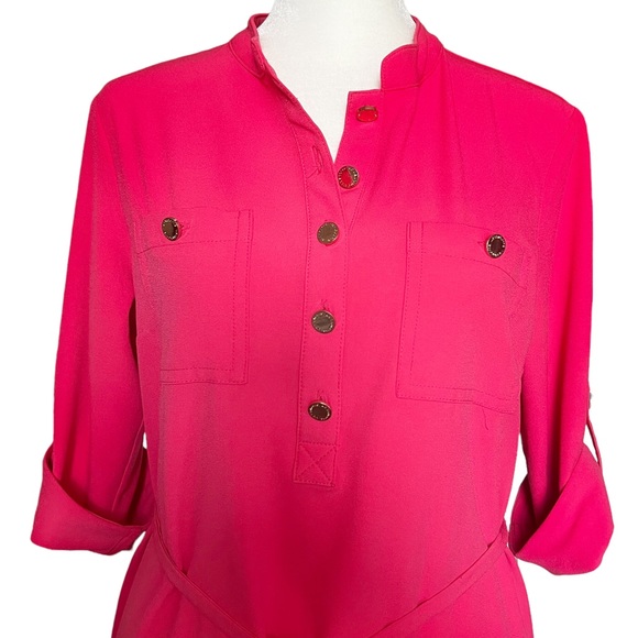 Liz Claiborne Coral Knee Length 3/4 Sleeve Belted Stretch Shirt Dress Women’s 6 - Picture 5 of 11